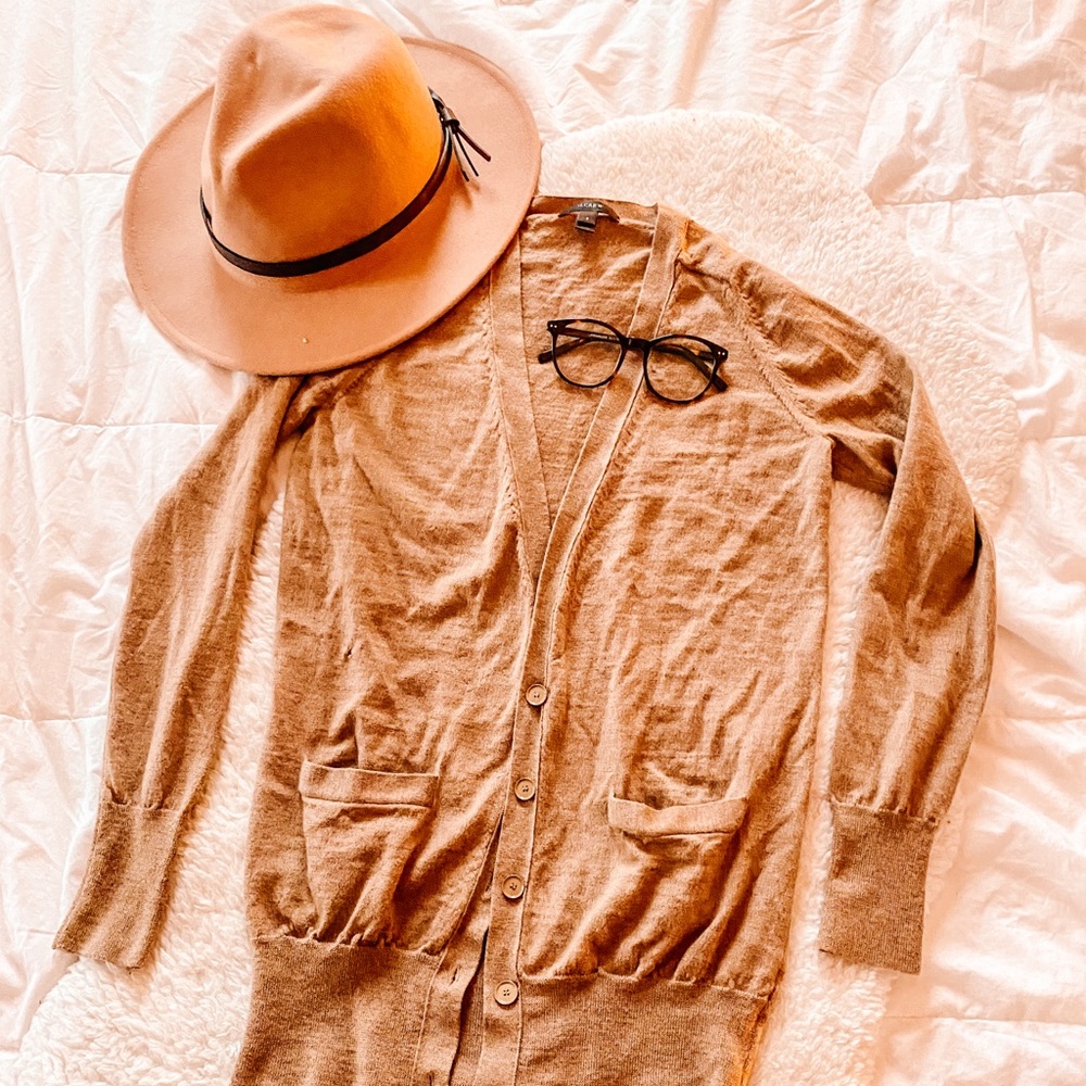 J.CREW TAN V-NECK CARDIGAN BUTTON UP SIZE …